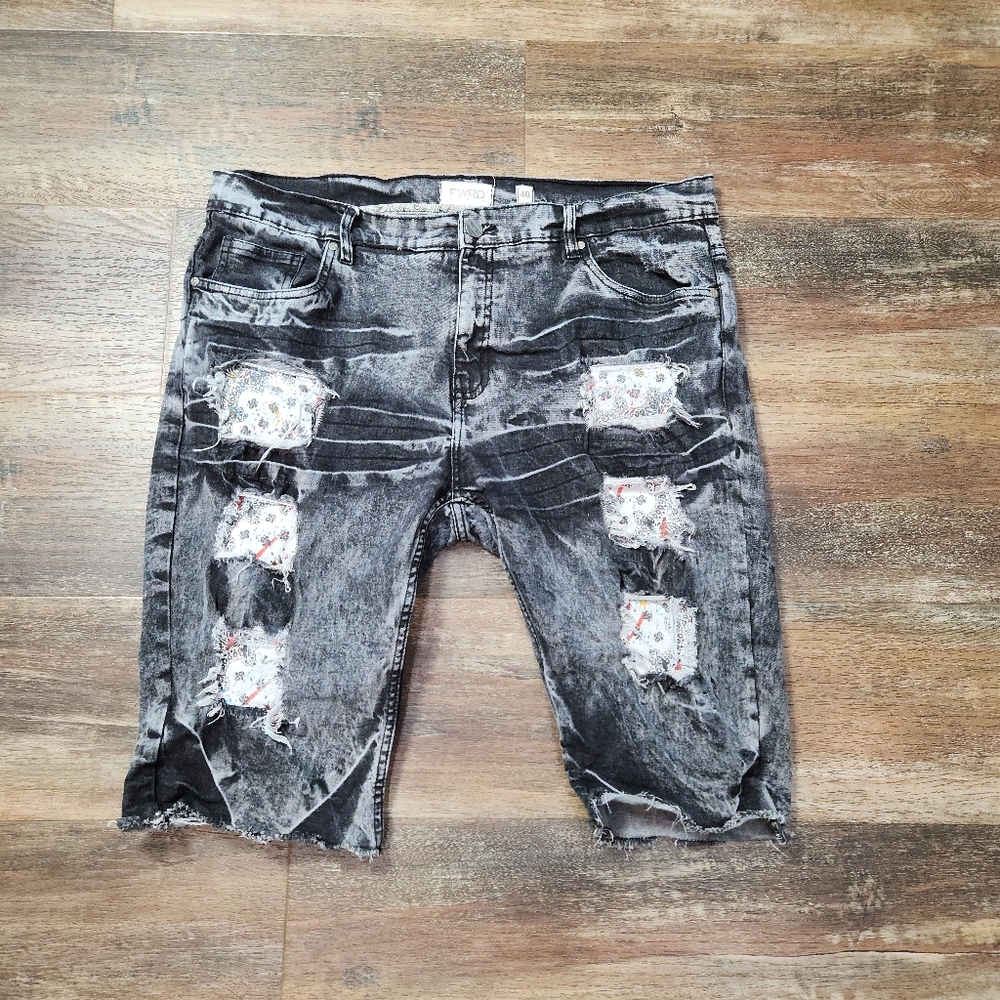 Big Men's FWRD DENIM Denim Stretch Patchwork Cut Off Bermuda Shorts SZ 40